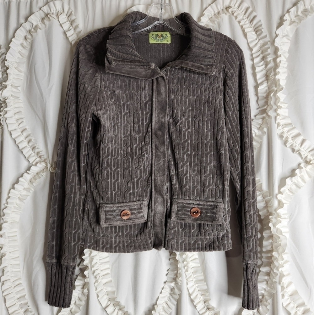 Vintage Y2K Juicy Couture Velour Brown Gray Sweatshirt Zip-up Juniors sz Large
